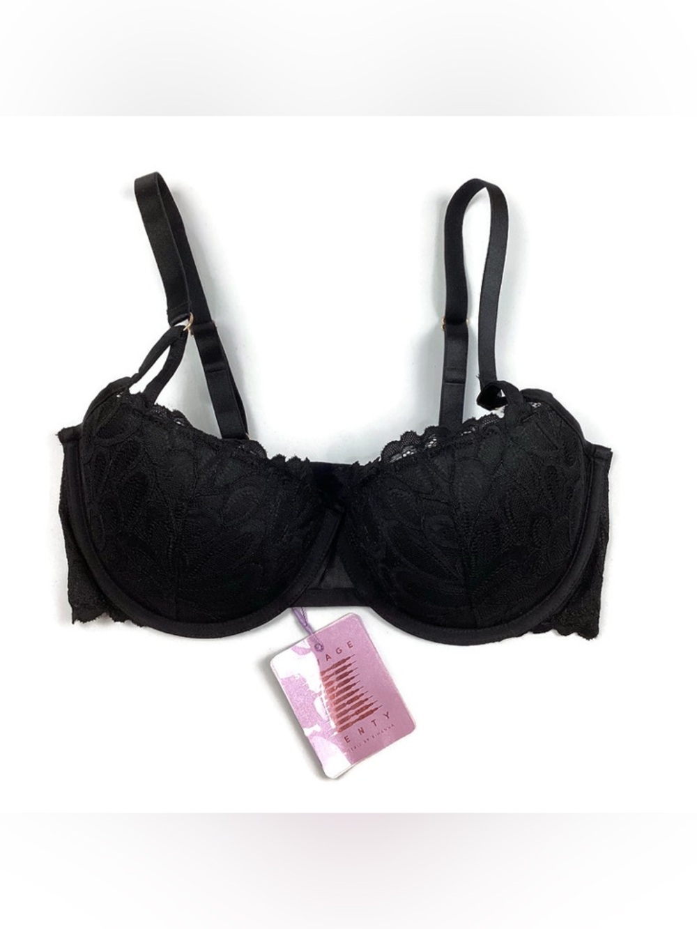 Savage X Fenty Black Padded Underwire Lace Balconette Bra 34DDD NEW!